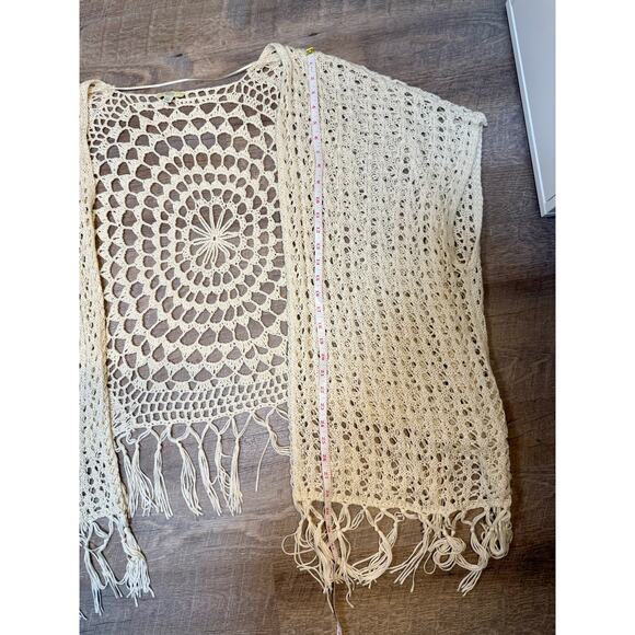 Kori Crochet Boho Fringed Oversized Vest Cream One Size - Picture 4 of 5